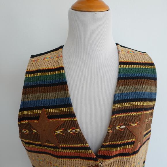 Vintage Jane Ashley Western Rodeo Vest Woven Suede Stars Women Large Petite - Picture 5 of 13